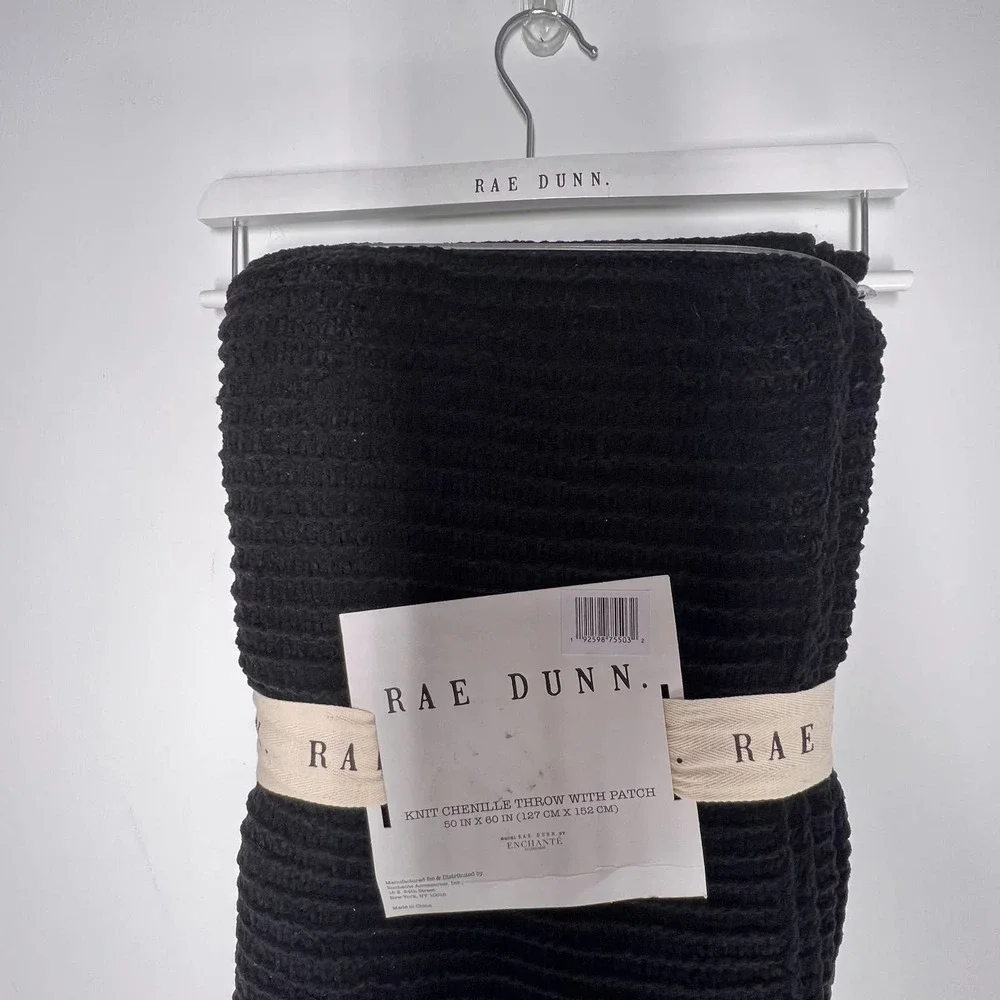 Rae Dunn Chenille Knit Throw Blanket Black